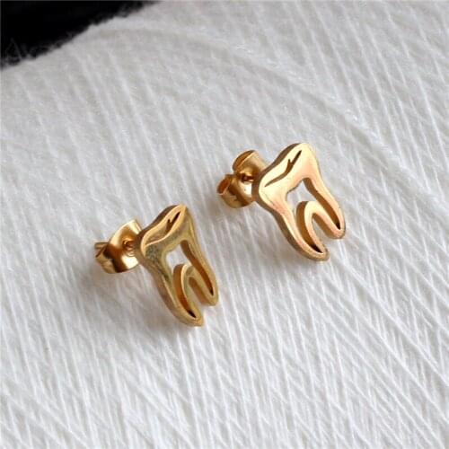 ED020 Titanium 316L Stainless Steel Men Stud Earrings Gold-Color IP Planting No Fade Allergy Free Fashion Jewelry