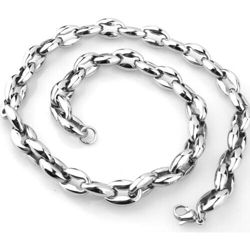 Never Fade Sporty Stainless Steel Polished Coffee Beans Chain Mens Womens Necklace/Bracelet Unisexs New Jewelry 7-40inch