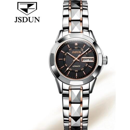 JSDUN Steel Mark Full Tourbillon sapphire Synthetic Mirror of Women Ladies watch Mechanical Pulse Clock Womens skeleton watch