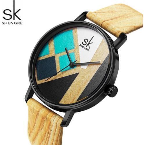 Shengke Women Watches 2019 Top Brand Luxury Quartz Watch Ladies Creative Wood Leather Watch Relojes Mujer Montre Femme #K0079