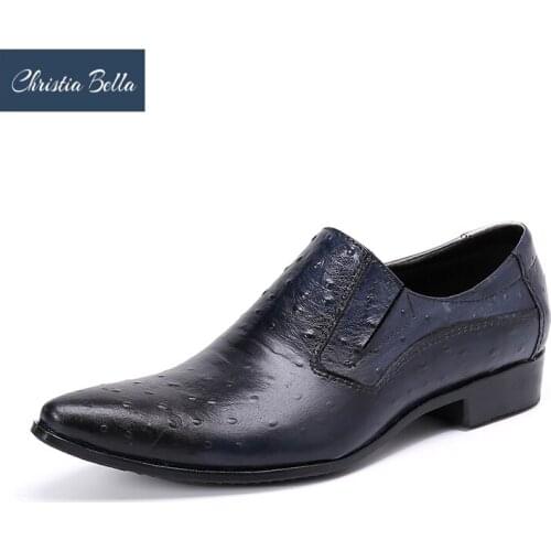 Christia Bella Fashion Pointed Toe Men Real Leather Shoes Large Size Wedding Party Formal Leather Shoes Slip on Business Shoes