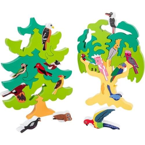 Montessori Wooden Bird Tree Three-dimensional Jigsaw Puzzle DIY Puzzle Panel Early Education Parent-child New Toy Birthday Gifts