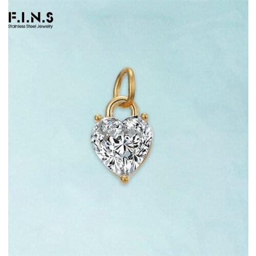 F.I.N.S Shiny Round Heart Shaped Zircon Pendant 316L Stainless Steel Pendant Necklace Accessaries Charms for DIY Jewelry Making