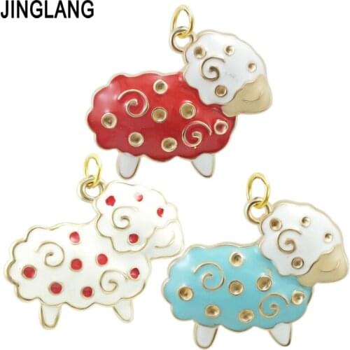 JINGLANG Exquisite Enamel Drop Oil Sheep Charms Pendant For Women Girls DIY Key Chain Necklace Accessories 30 pcs