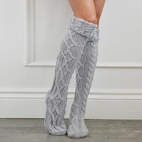 Cable Knit Over Knee Socks Long Boot Thigh-High Women Cotton Blend Warm Stretchable Winter Stockings Breathable W1C7