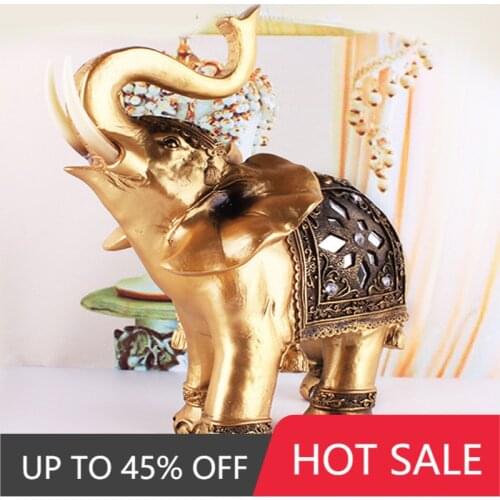 Creative Elephant Desktop Decor Lucky Feng Shui Elegant Elephant Trunk Statue Lucky Wealth Figurine Crafts Ornaments for Home