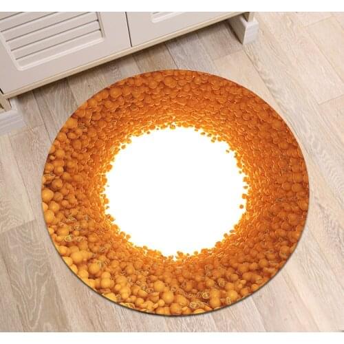 Round Childrens Room Floor Cushion Living Room Area Rug Bathroom Non-Slip Carpet Home Study Door Mat Rotating Fruit Oranges