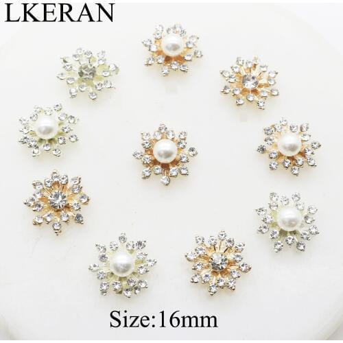 LKERAN 10PCS 16mm Rhinestone Snowflake Pearl Metal Buttons for Clothing Flatback DIY Craft Accessories scrapbooking