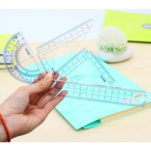 4Pcs/Set Students Transparent Math Rulers PS Material Straight Triangular Protractor School Study Exam Stationery Math Draw 9597