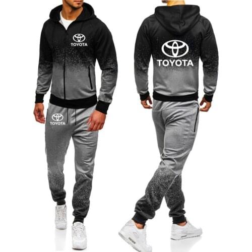 Hoodies Men Toyota Car Logo Print Casual Harajuku Gradient color Hooded Fleece zipper Jacket Sweatshirt Sweatpants Suit 2pcs