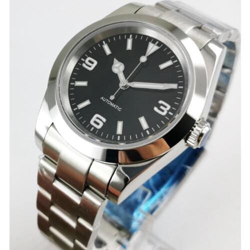 BLIGER Polished 36mm Automatic Men Watch 21 Jewels MIYOTA 8215 Green Luminous Marks Brushed Oyster Strap