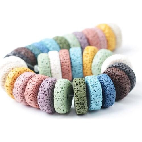 Natural Volcano Lava Stone Round Flat Cylinder 15mm 20mm Loose Crafts Beads Lot for Jewelry Making DIY Earring Findings