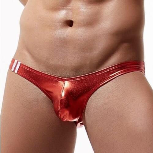 Hot Mens Panties Sexy Underwear Shorts Glossy Faux Leather Briefs Performance Costume Gay Sissy Lingerie Bikini Swimming Trunks