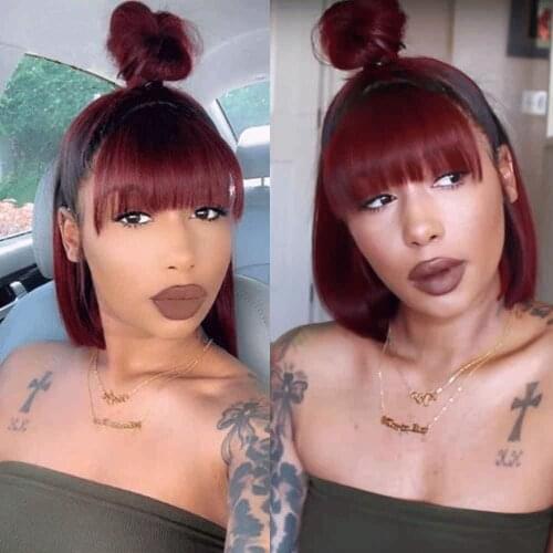 Aliblele Hair Straight Bob Human Hair Wigs Machine Made Bob Wigs Straight Short With Bangs Brazilian Remy Wigs For Black Women