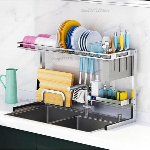 Sink Storage Rack 304 Stainless Steel Kitchen Dishrack Storage Sink Top Drain Rack Table Top Dish Drying Rack