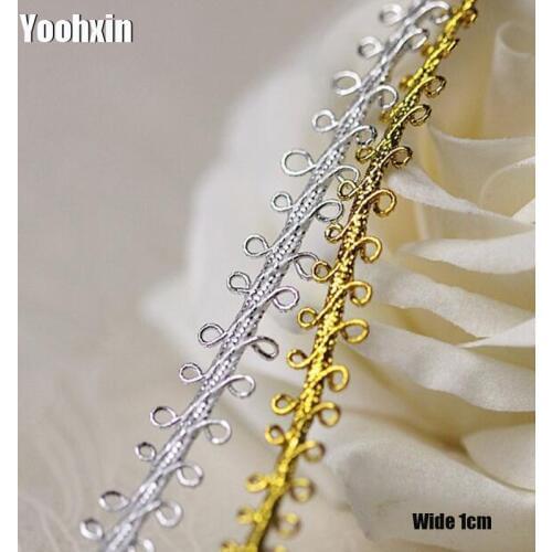 1CM Wide Luxury cotton Embroidery gold silver flower lace fabric trim ribbon DIY sewing applique collar guipure wedding decor