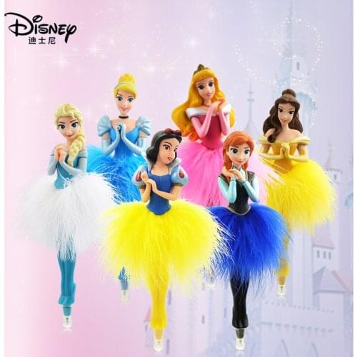 Disney Princess Bella Elsa Anna Cinderella Luxury Pen Aurora Cartoon Stereo Feather Rollerball Pen Cute Novelty Pens 0.5mm Gift
