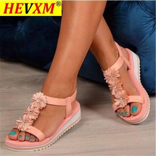 HEVXM Women Sandals Summer Shoes Women Fashion Flowers Thick Bottom Breathable Sandals Women Vulcanize Shoes Ladies Sandals 2021