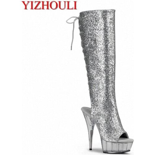 6 inch high heels knee boots platform women Crystal fashion shoes The back strap spring and autumn cool boots