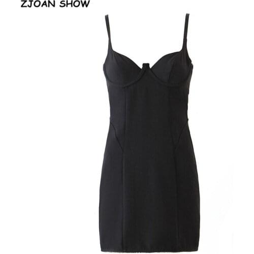 Sexy Chest Crescent Moon Sling Dress Woman Deep V neck Package Hips Spaghetti Strap Bush up Backless Mini Party Dress