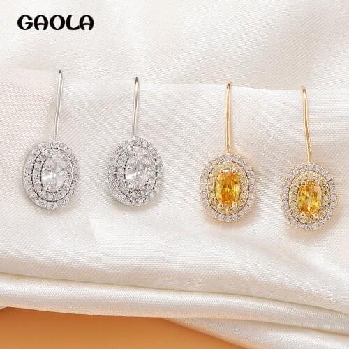 GAOLA Yellow Zircon Fine Female Earrings Super Flash Temperament Small Earrings Ladies Gift High Jewelry GLE9573