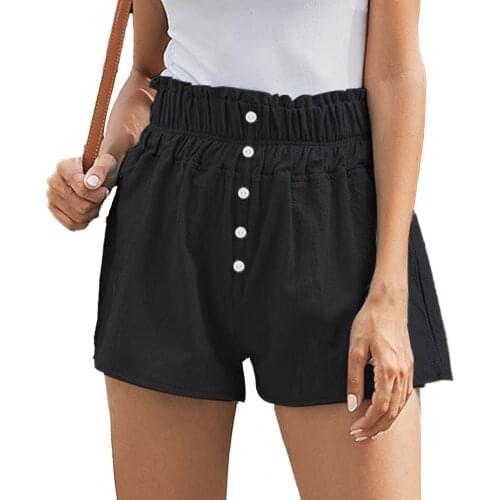 Women Shorts 2021 A-line Wide Leg Summer Solid Color High Waist Buttons Shorts for Dating