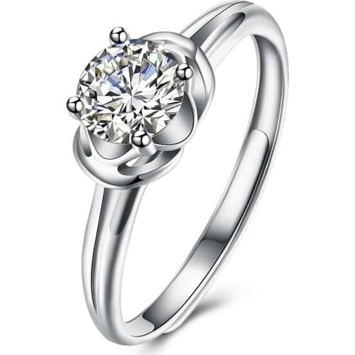 SILVERHOO Sterling Silver 925 For Girl Rings Adjustable Geometric Shape Inlaid Zircon Ring Anniversary Fine Jewelry Gift