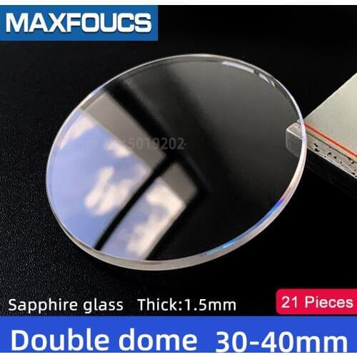 Watch Glass Thick 1.5mm Diameter 30-40mm Double dome Sapphire Anti scratch Smooth Round Transparent Crystal ，21 pieces Suit