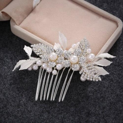 Korean Style Bridal Handmade Headdress Crystal Wedding Comb Artificial Pearls Combing Hair Ornaments