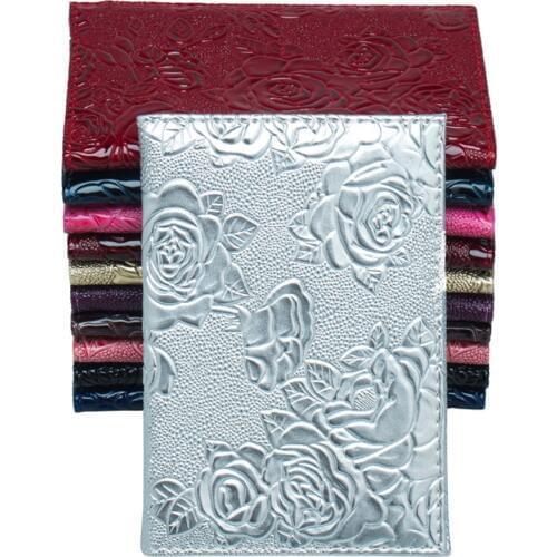 Waterproof Leather Men Women Travel Passport Holder Cover Wallet Travel Credit Card ID Bag Embossed Rose Business Card Holder