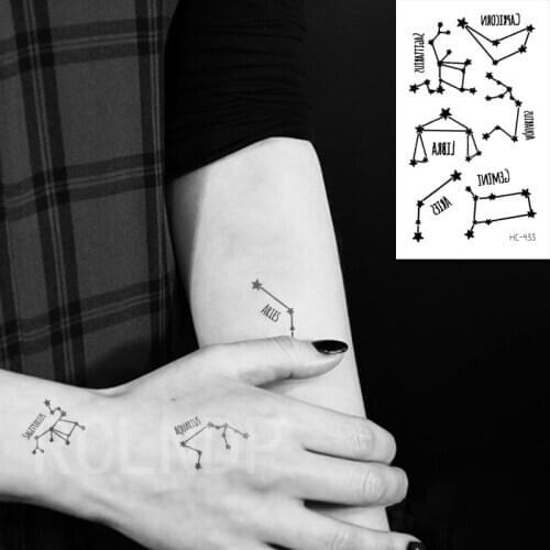 Waterproof Temporary Tattoo Sticker Star Constellation Shape Aries Libra Capricorn Flash Tatoo Fake Tatto Art for Women Men