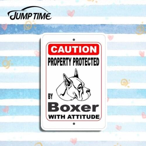 Jump Time 13cm x8.6cm Property Protected By Boxer Dog Breed with Attitude Car Stickers Decals Window Motorcycle Car Accessories