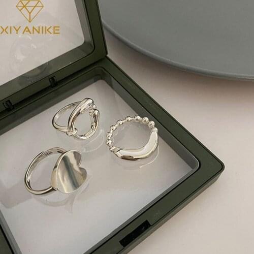 XIYANIKE 925 Sterling Silver Geometric Love Heart Abstract Irregular Rings for Women Birthday Party Jewelry Gifts Accessories