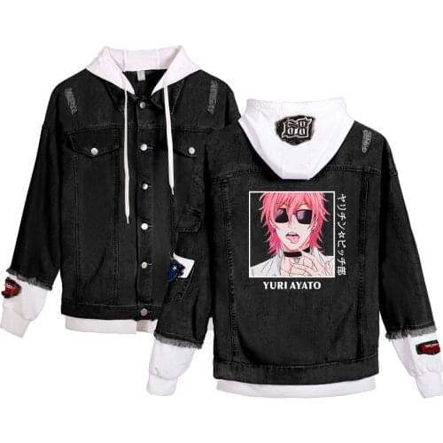 Yarichin Bitch Club Jeans Jacket Denim Jackets Denim Hoodies Coat Sweatshirt Jackets Hip Hop Casual Fashion Button Denim Hoodie