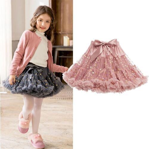 Girls tutu skirt kids ball gown skirt toddler bottom baby dance skirt children princess skirt gold star stamping lace 1 to 7 yrs