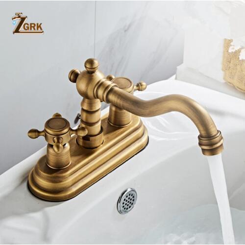 ZGRK 360 Swivel Antique Brass Bathroom Basin Sink Mix Tap Bathtub Dual Handles Deck Mounted Basin Sink Mixer Faucet
