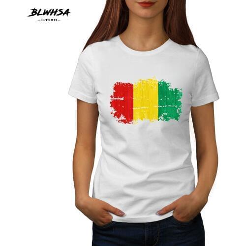 BLWHSA New Summer Women Guinea National Flag T Shirt Fashion Nostalgic Style Design T shirts Short Sleeve Casual Cotton Tops