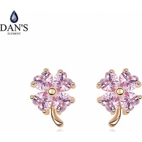 DANS ELEMENT New Sales Genuine Austrian Crystal Champagne Gold Color Flower Earrings For Women Valentines Gift 100717pink