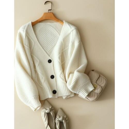 2021 winter fashion cashmere wool short cardigan coat women fashion v neck buttons thick outerwear knitted ladies oversized tops