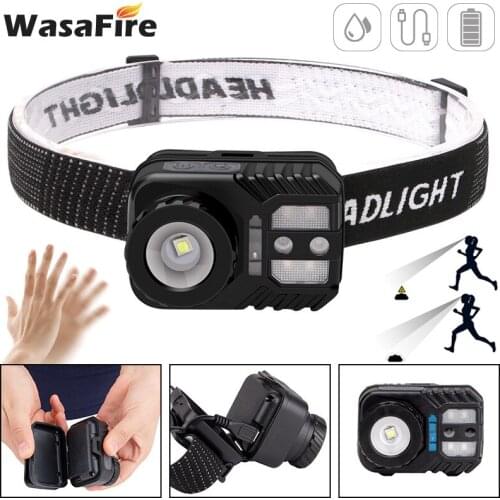 Zoom COB XM-L2 LED Headlamp Motion Sensor Head Lamp Torch Rechargeable Headlamp Powerful Mini Work Light Camping Fishing Lantern