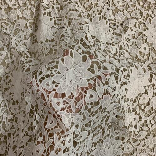 1yard White African Water soluble Embroidery Milk Silk Lace Fabric High Quality French Guipure Cord Nigerian Wedding Lace Fabric