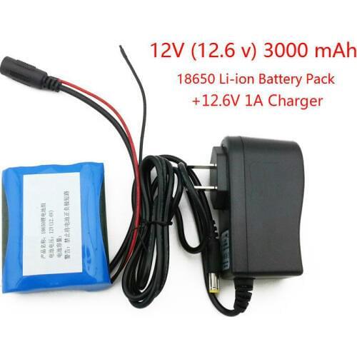 12 V in 2.6 Ah 2600 mAh 18650 12.6 b + pcb; Lithium Battery Battery protection + 12V1A chagrer (EU / US)