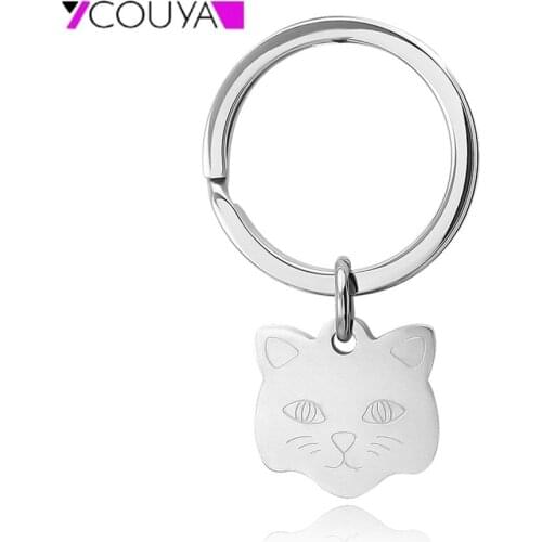 2 In 1 Cute Animal keychains Cat Shape Pendant for Necklace Stainless Steel Dog tag Engraving for Men Women Personality Keychain