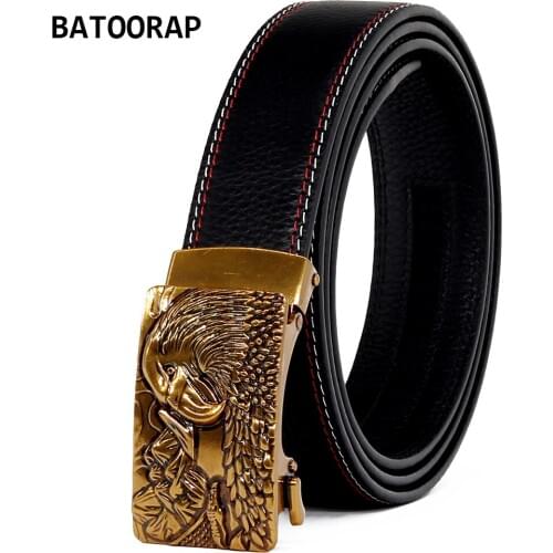 2021 Cowhide Belt For Men Gold Eagle Buckle Automatic Alloy Black Waist Strap Male Ratchet Belts TC-YY001
