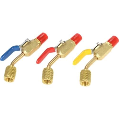 3 Pcs R410A Angled Compact Ball Valve 5/16 Inch SAE Female to 1/4 Inch SAE Male Closing Ball Valve Adapter