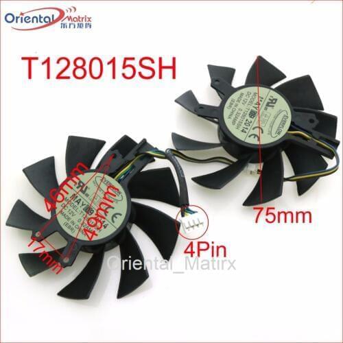 Free Shipping T128015SH 75mm 49*46*17mm 0.32AMP 4Pin VGA Fan For Hasee GM50Ti GTX750Ti GTX950 Graphics Video Card VGA Fan
