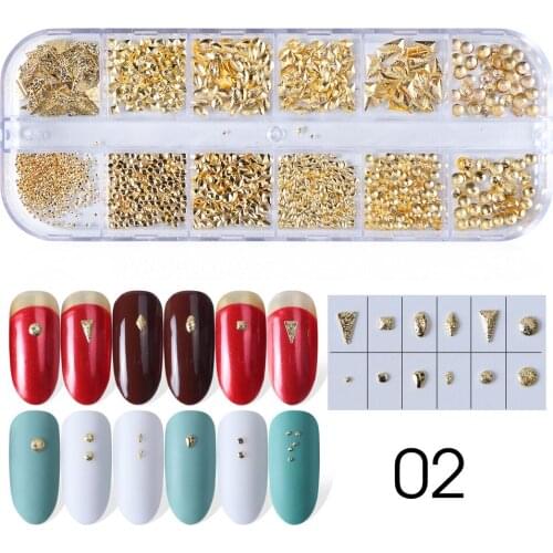 Golden Silver Metal Rivet Jewelry For Nail Art Decorations Glitter Sequins Hollow Nail Accessories Manicure Nail Charms