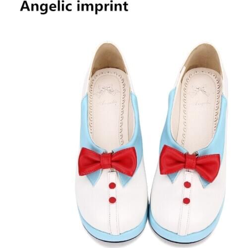 Angelic imprint woman mori girl lolita cosplay shoes lady low wedges heels pumps women princess dress party shoes 33-47 3cm bows