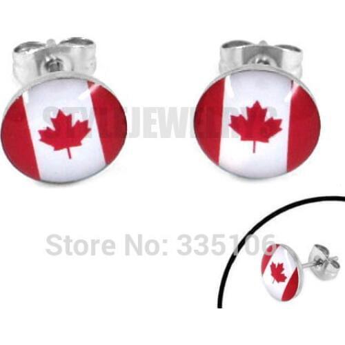 Free Shipping! Enamel Canada Flag Earrings 2014 World Cup Brazil Stainless Steel Jewelry Motor Earring Studs SJE370082