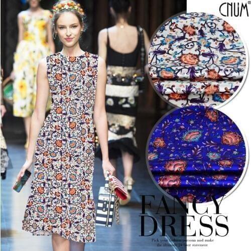 CNUM SP494 Pure Silk/Vines Flower/Silk Fabric Elastic Stretch 93% Silk 7% Spandex/Width 1.18yd Thickness 19mm